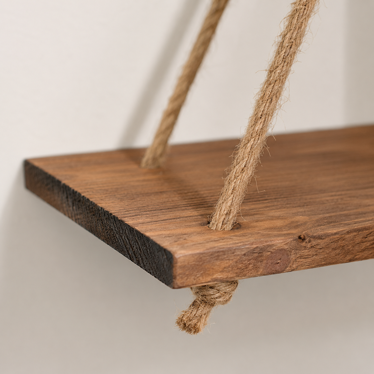 Rope Swing Wood Wall Shelf
