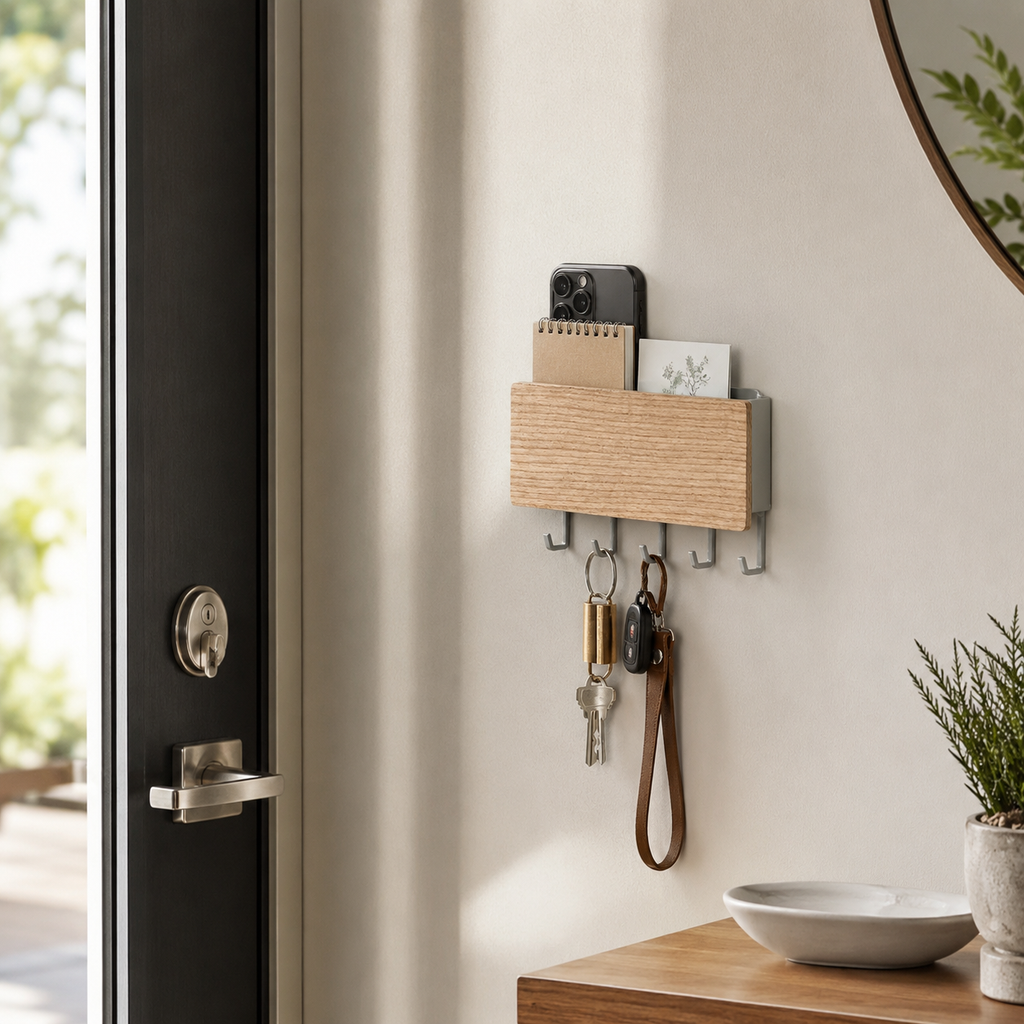 Wood-Front Key Rack with Mail Pocket