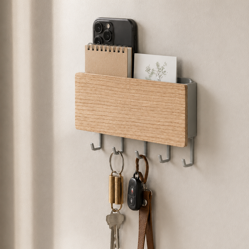 Wood-Front Key Rack with Mail Pocket