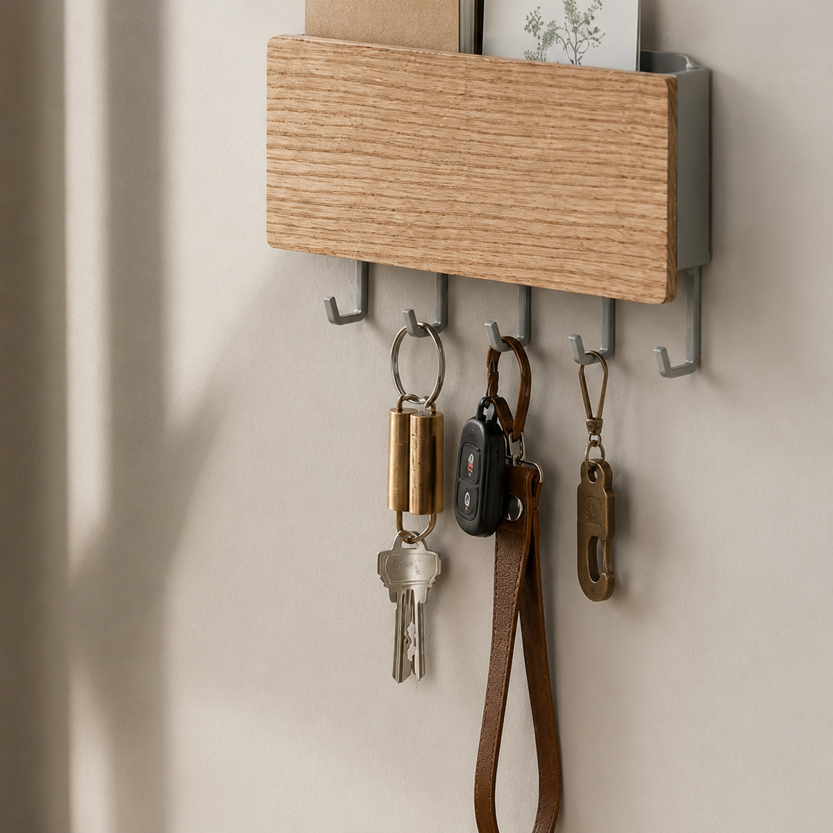 Wood-Front Key Rack with Mail Pocket