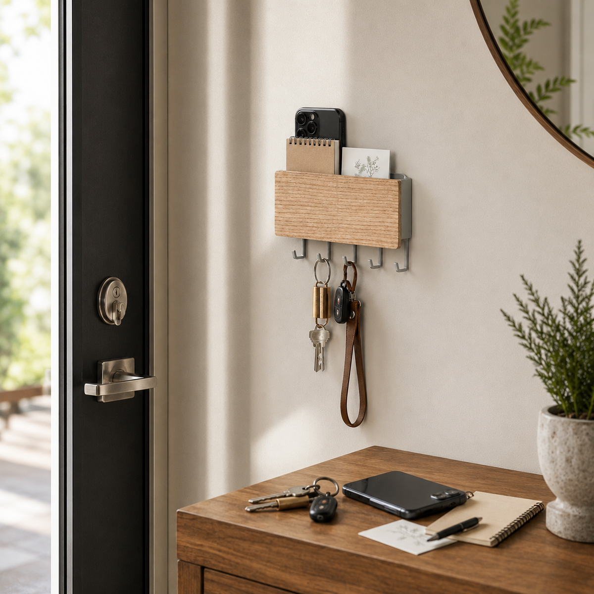 Wood-Front Key Rack with Mail Pocket