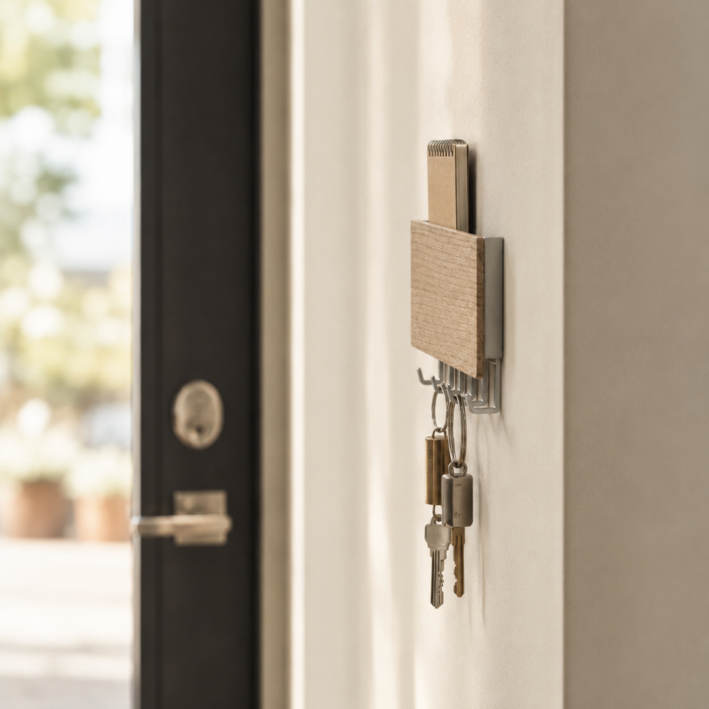Wood-Front Key Rack with Mail Pocket