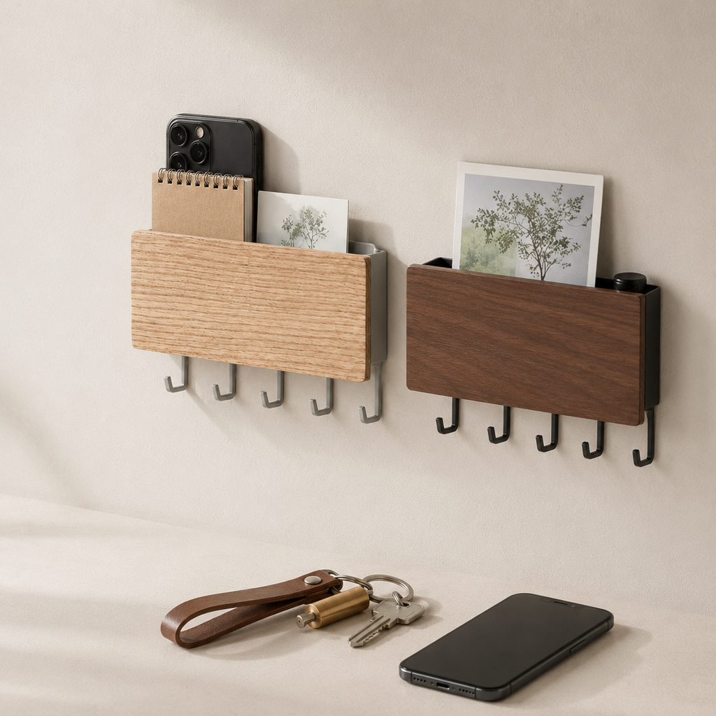 Wood-Front Key Rack with Mail Pocket