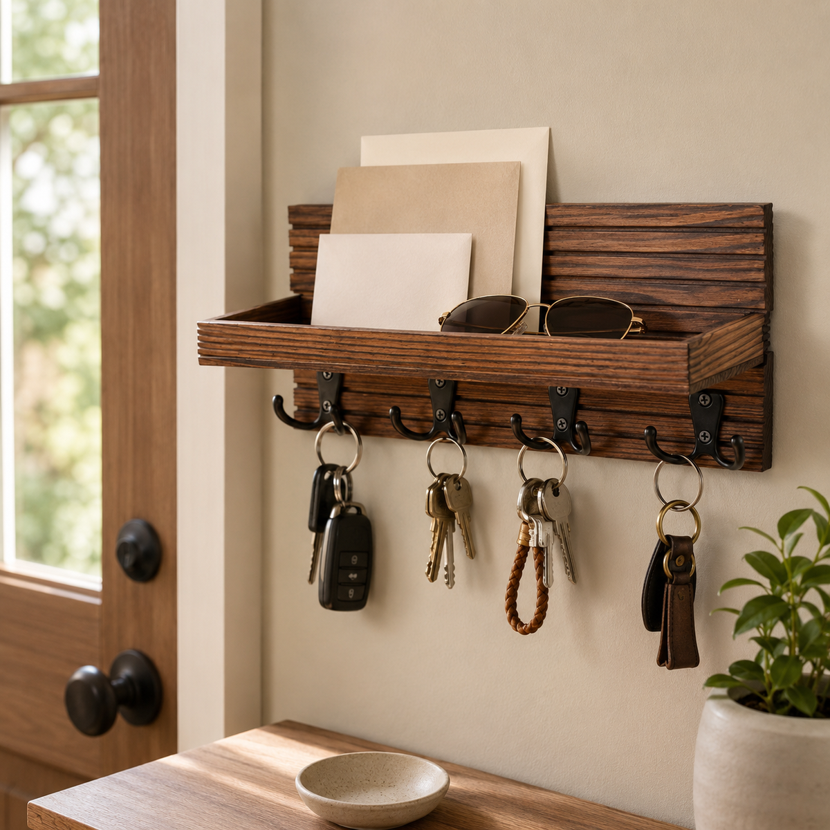 Rustic Entryway Key Holder with Shelf