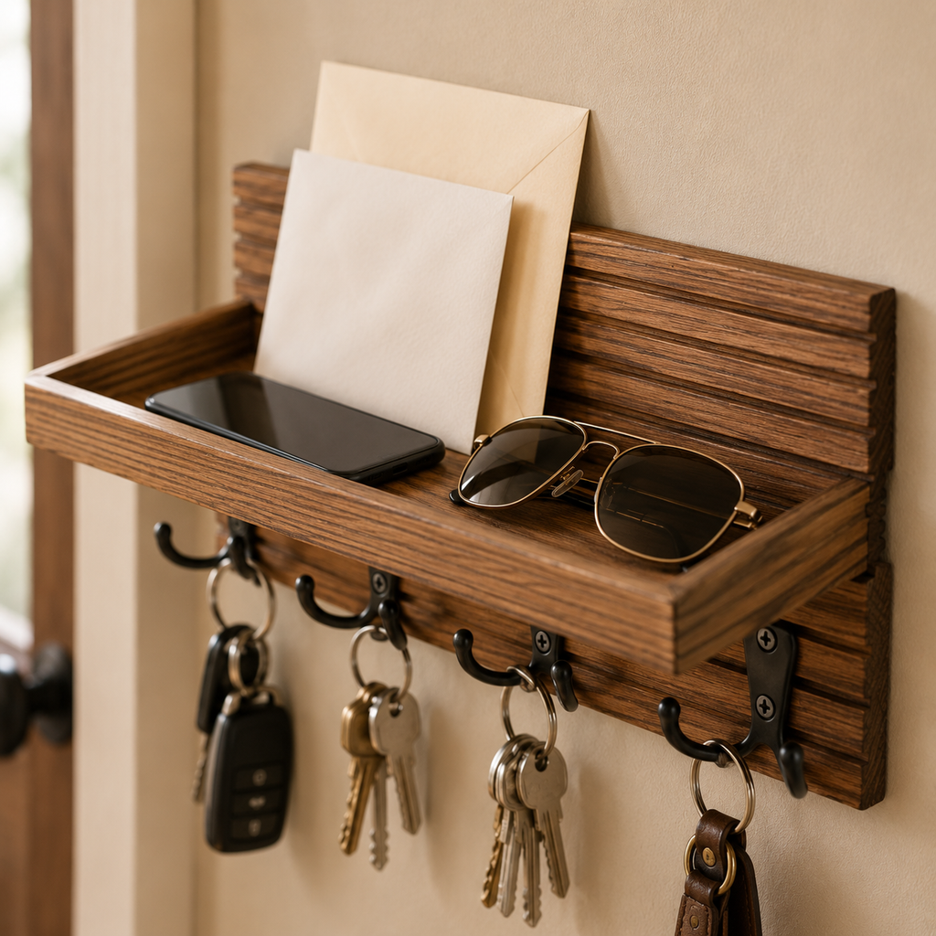 Rustic Entryway Key Holder with Shelf