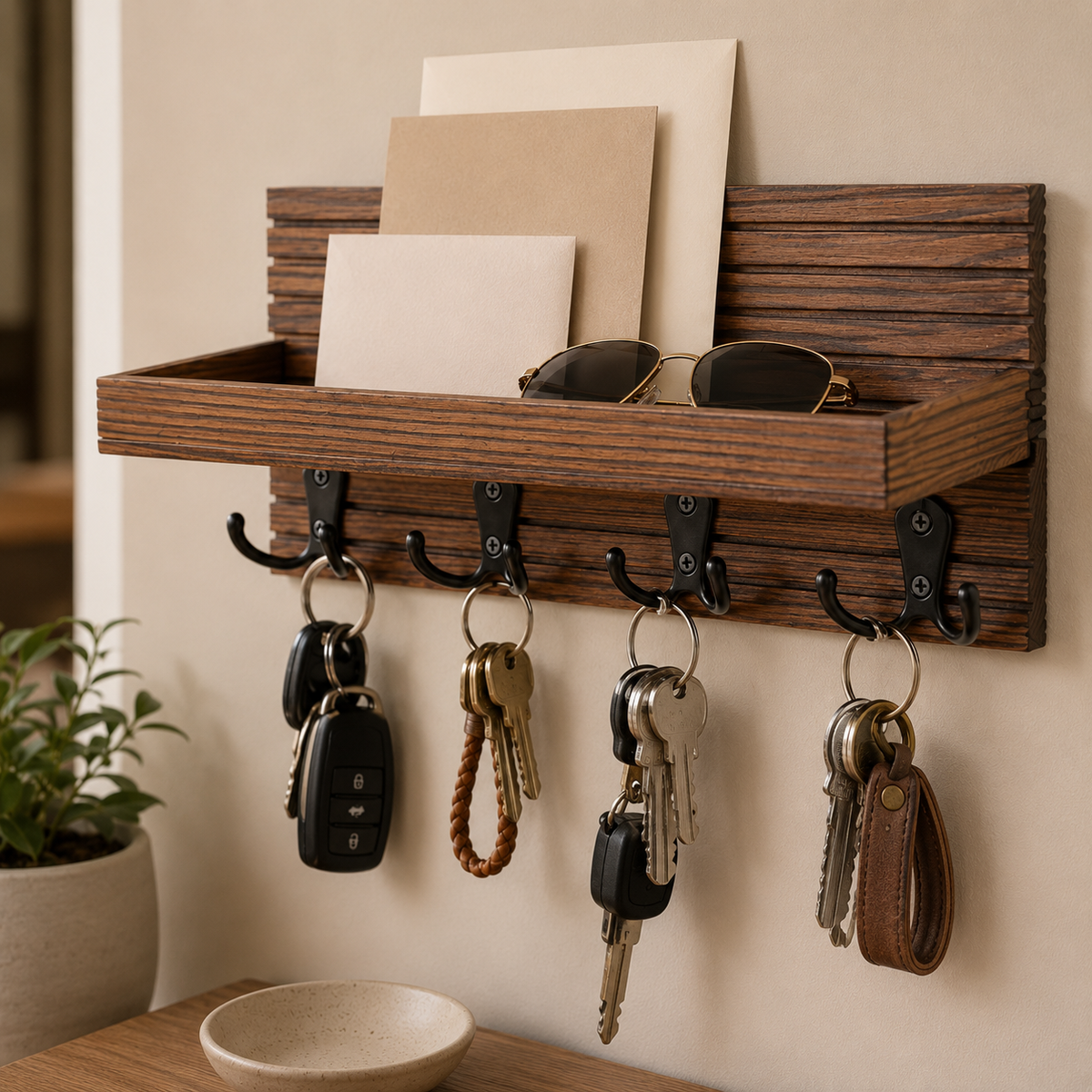 Rustic Entryway Key Holder with Shelf