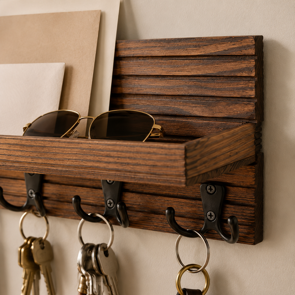 Rustic Entryway Key Holder with Shelf