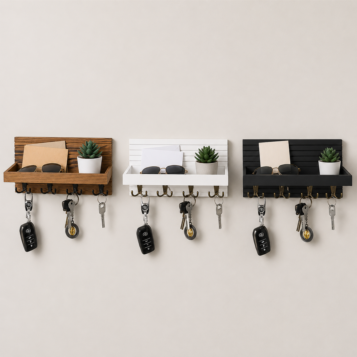 Rustic Entryway Key Holder with Shelf