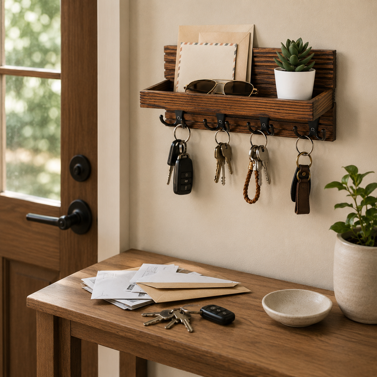 Rustic Entryway Key Holder with Shelf