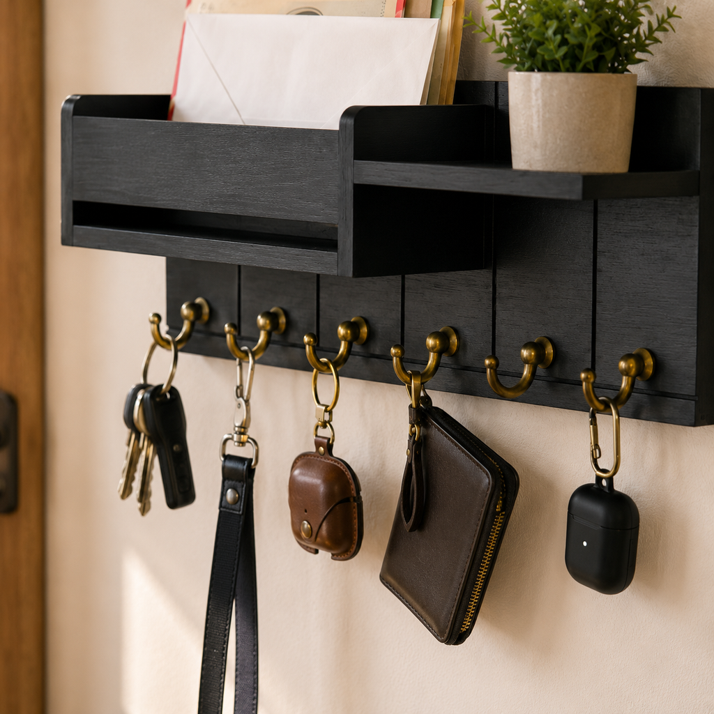 Wall Mail Organizer with 6 Key Hooks