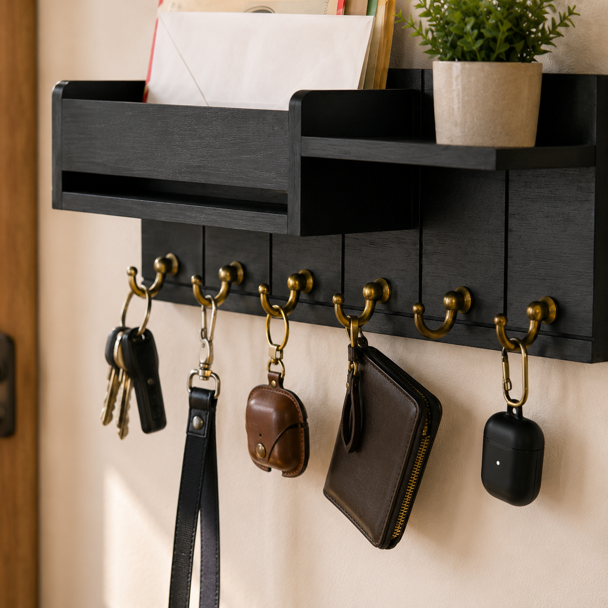 Wall Mail Organizer with 6 Key Hooks