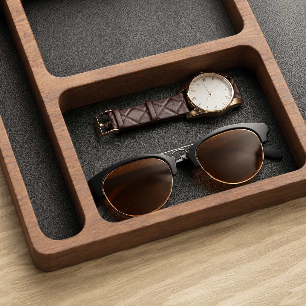 Walnut Desktop Valet & Phone Dock Tray