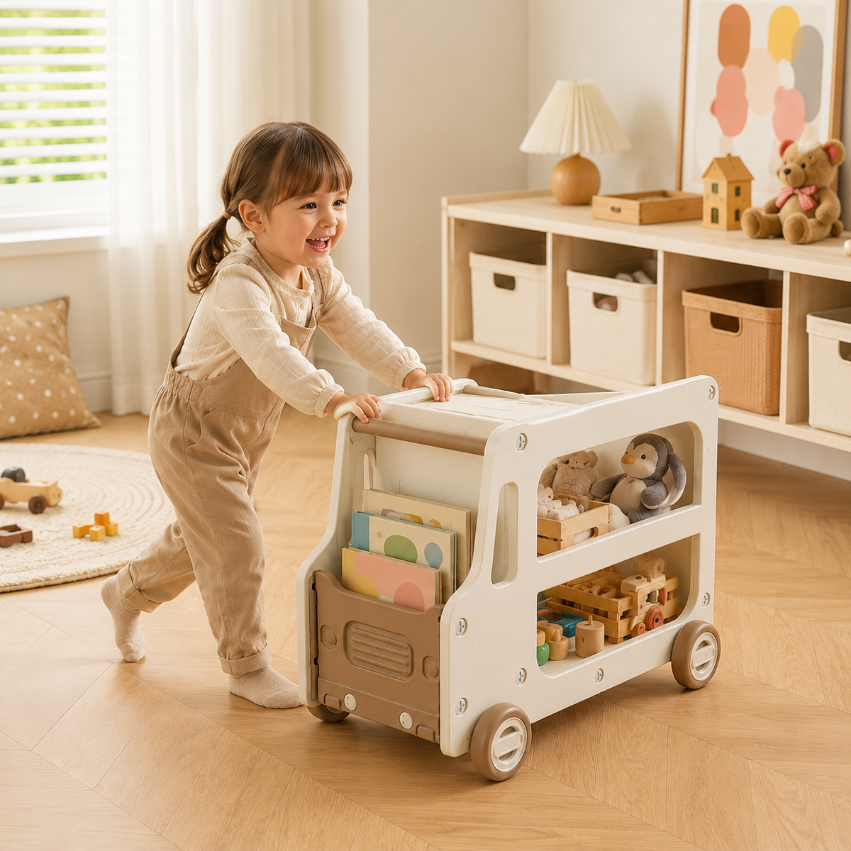 Bus-Shaped Kids Book & Toy Cart