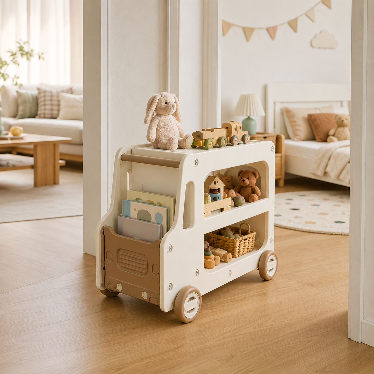Bus-Shaped Kids Book & Toy Cart
