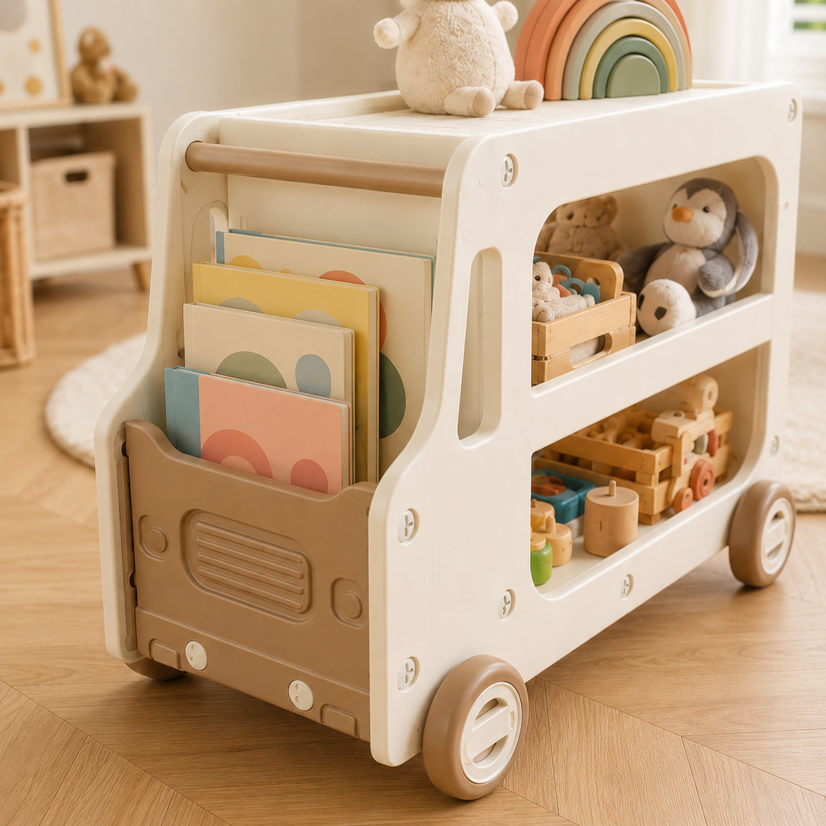 Bus-Shaped Kids Book & Toy Cart
