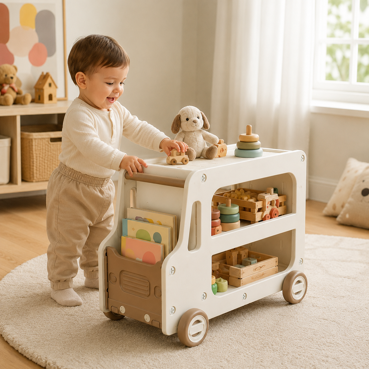 Bus-Shaped Kids Book & Toy Cart