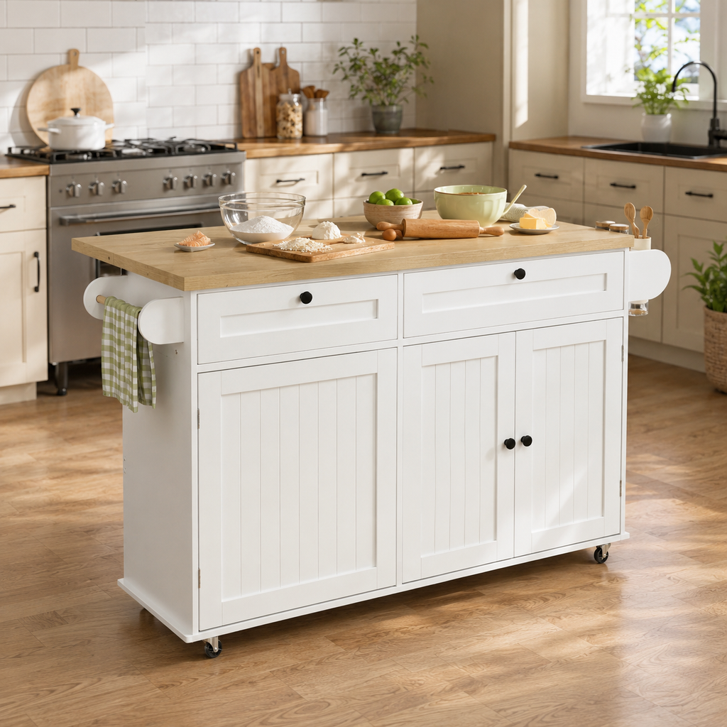 60-Inch Drop-Leaf Rolling Kitchen Island