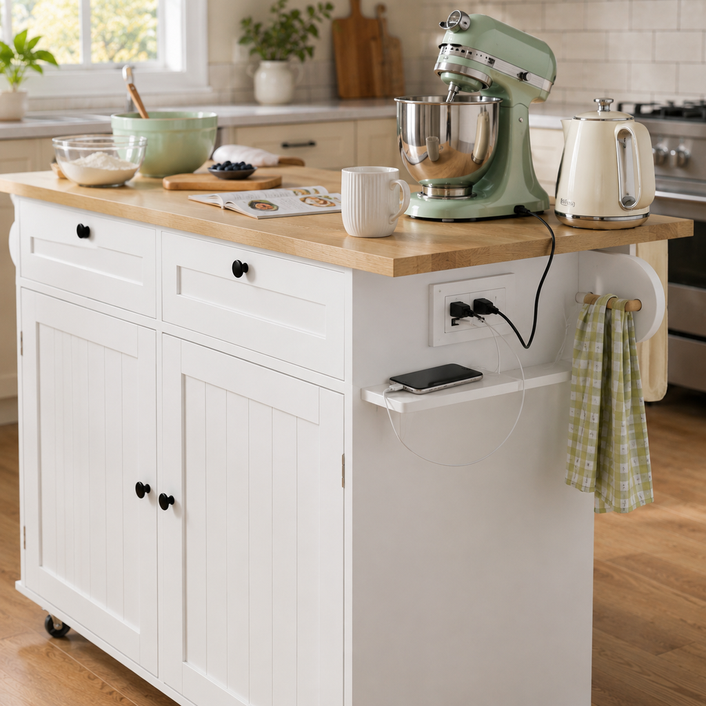 60-Inch Drop-Leaf Rolling Kitchen Island