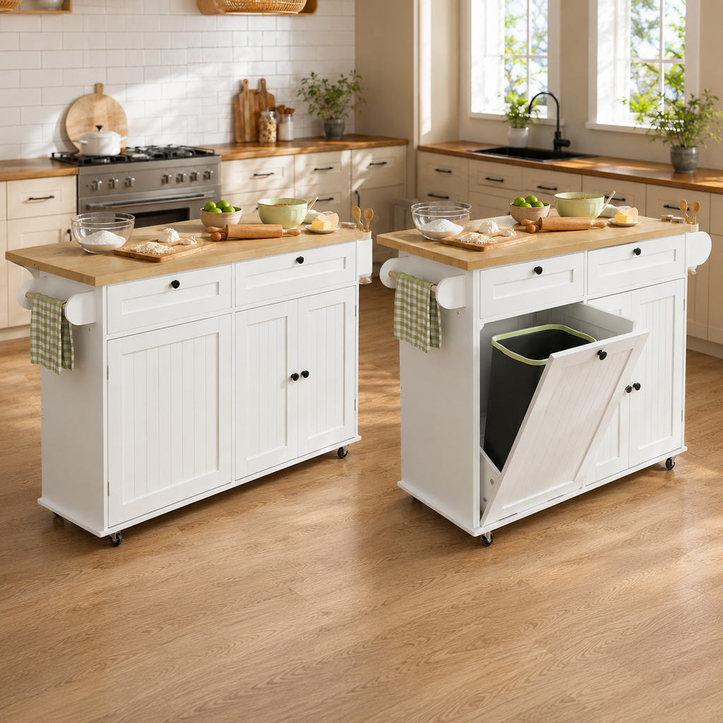 60-Inch Drop-Leaf Rolling Kitchen Island