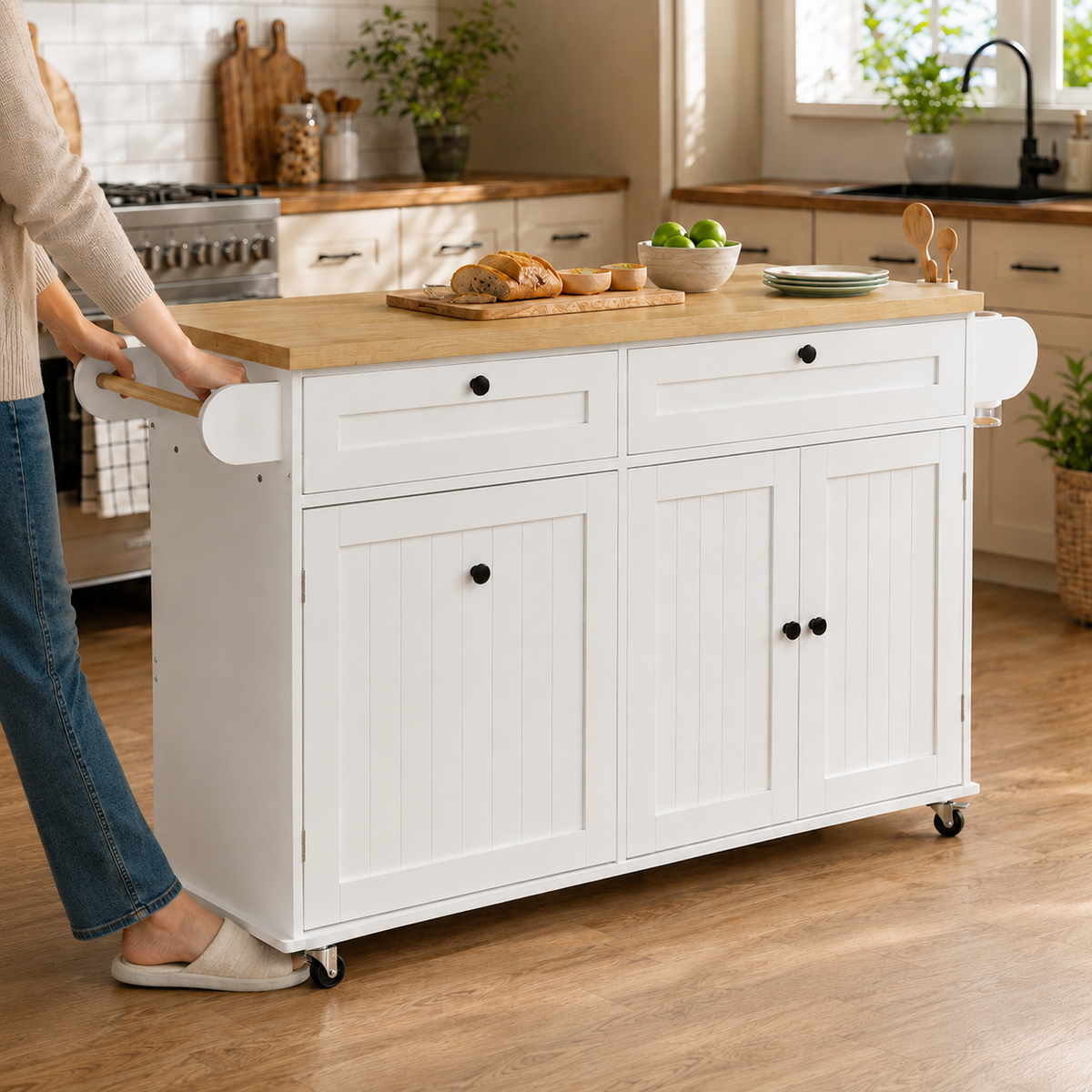 60-Inch Drop-Leaf Rolling Kitchen Island