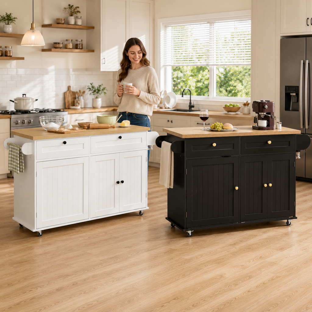 60-Inch Drop-Leaf Rolling Kitchen Island