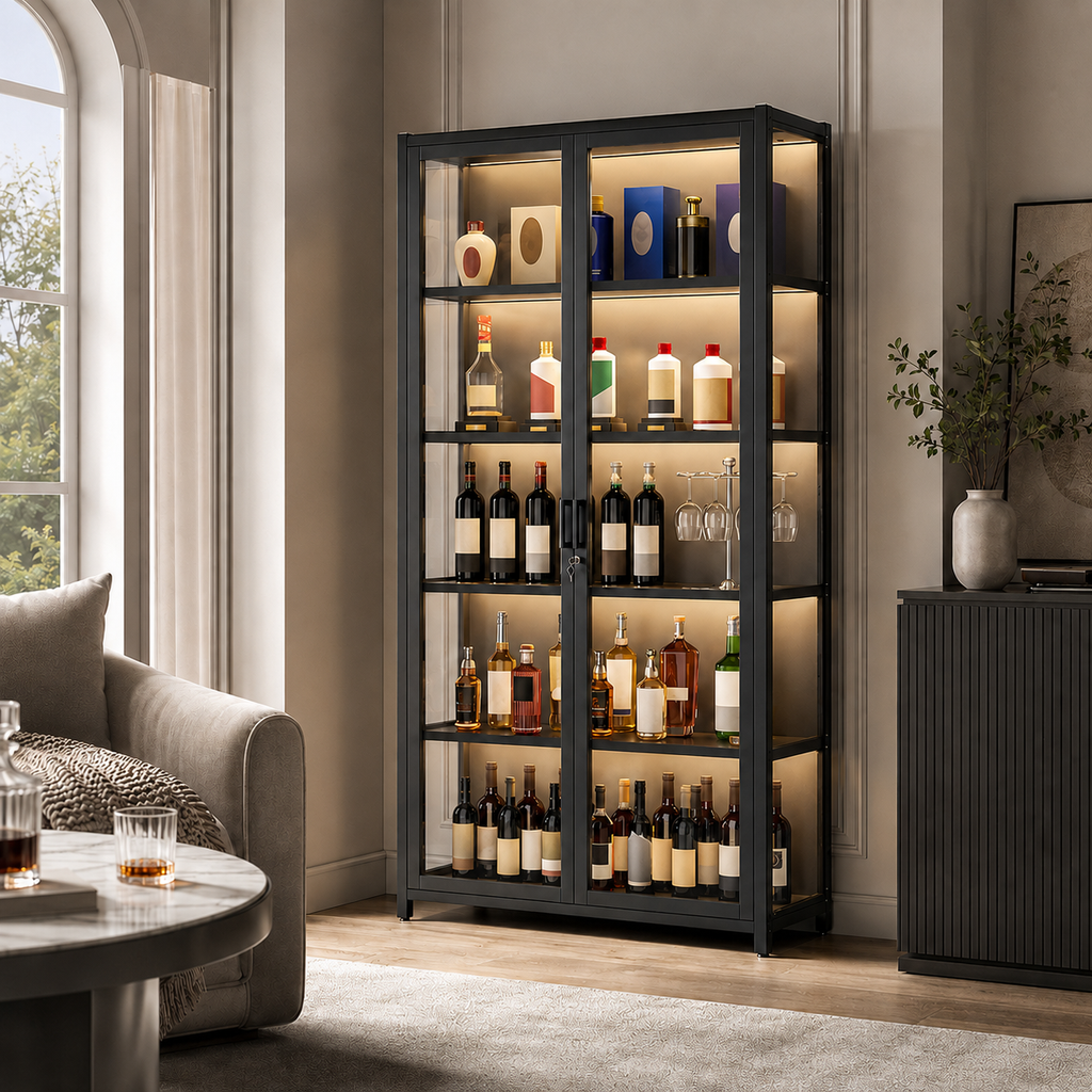 Lockable LED Wine Display Cabinet