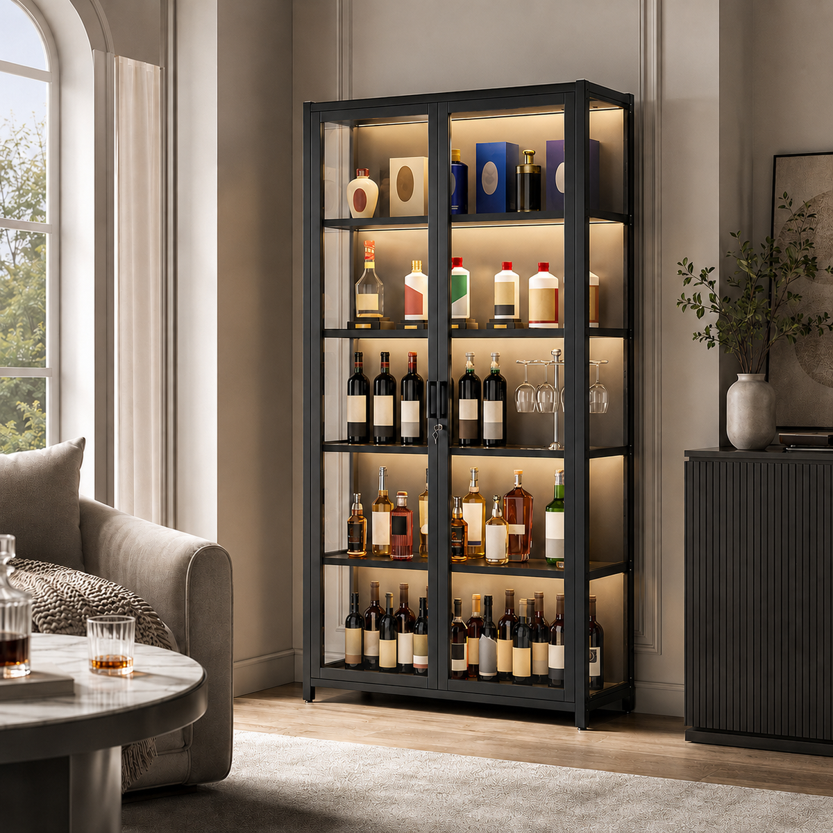 Lockable LED Wine Display Cabinet