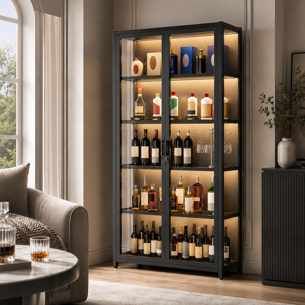 Lockable LED Wine Display Cabinet