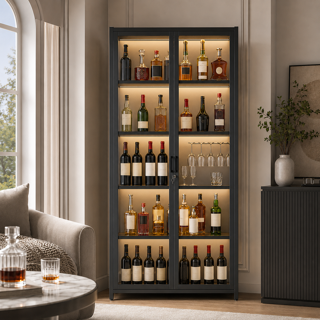 Lockable LED Wine Display Cabinet