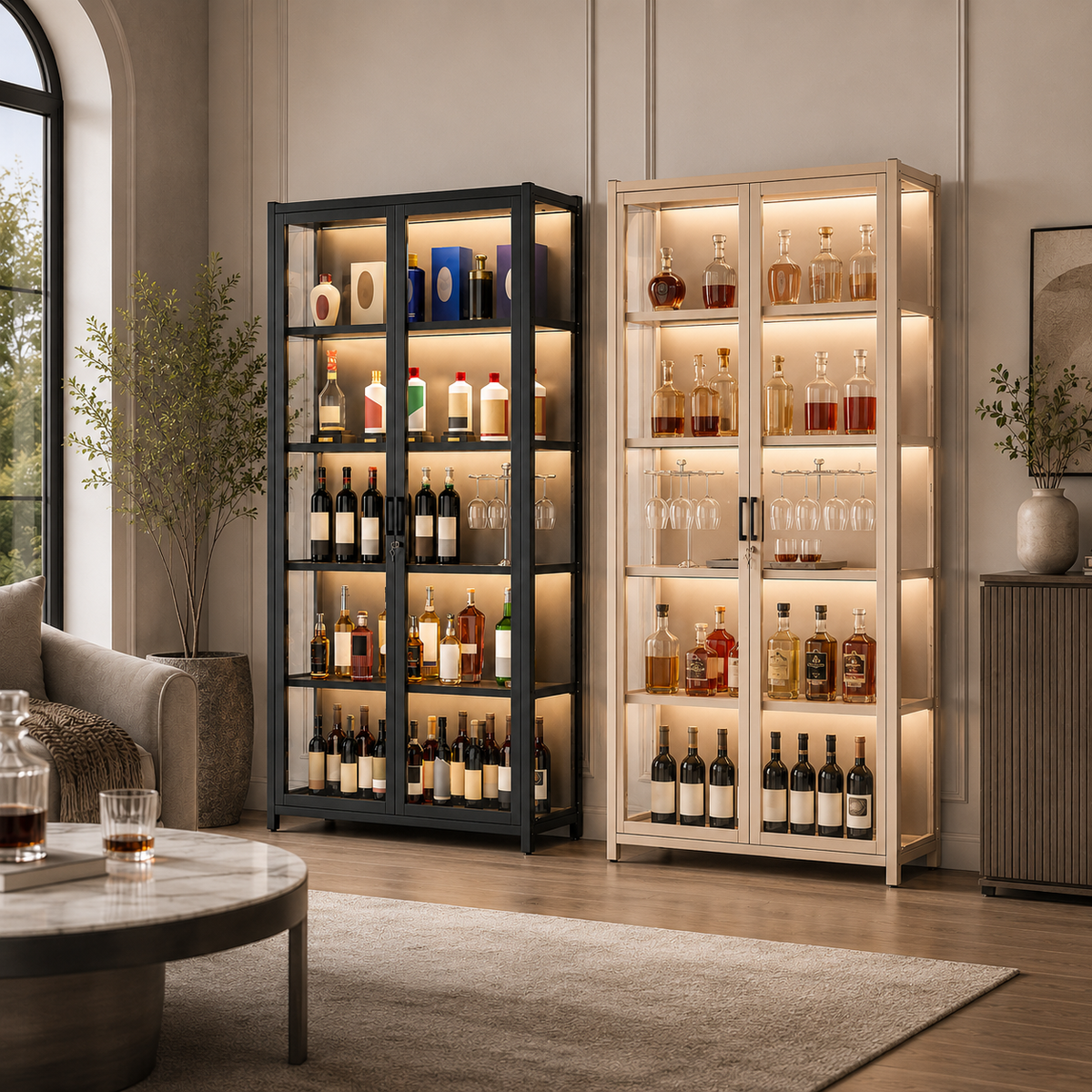 Lockable LED Wine Display Cabinet
