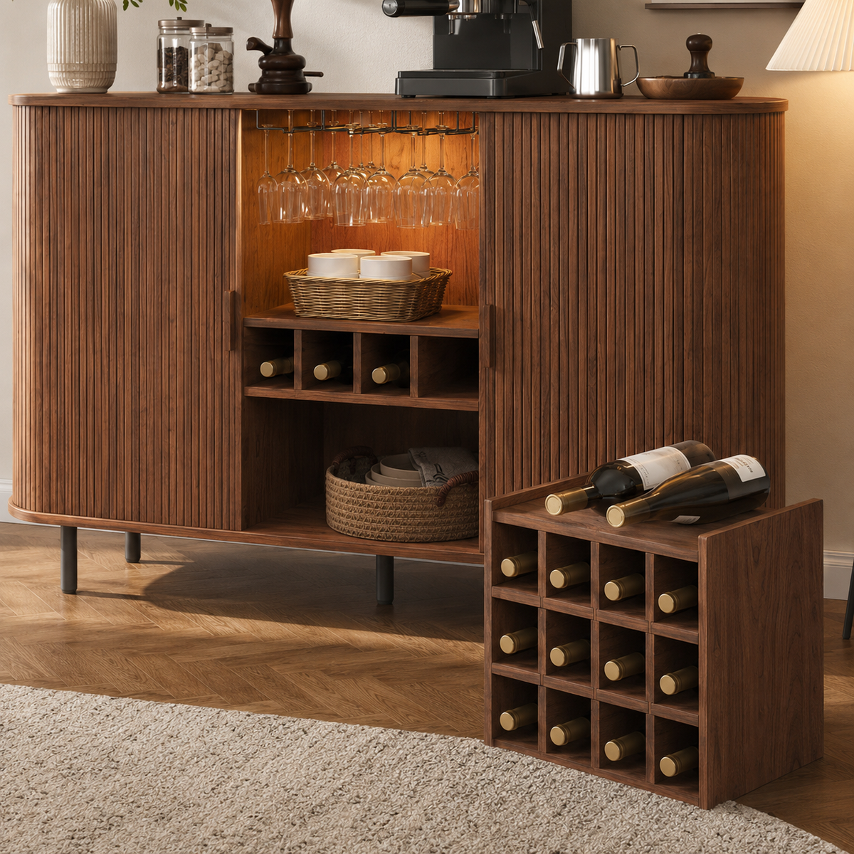 Fluted LED Wine Bar Sideboard