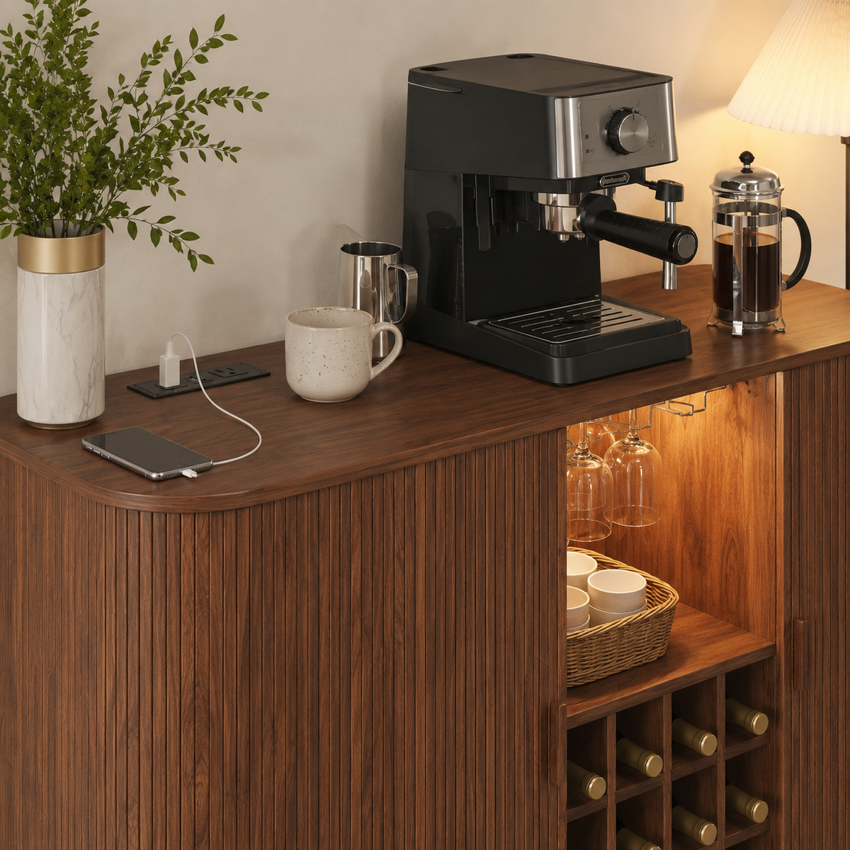 Fluted LED Wine Bar Sideboard