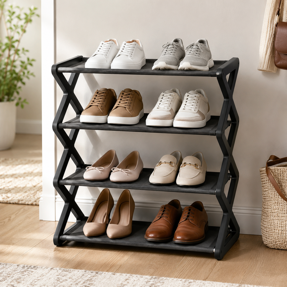 4-Tier X-Frame Shoe Rack
