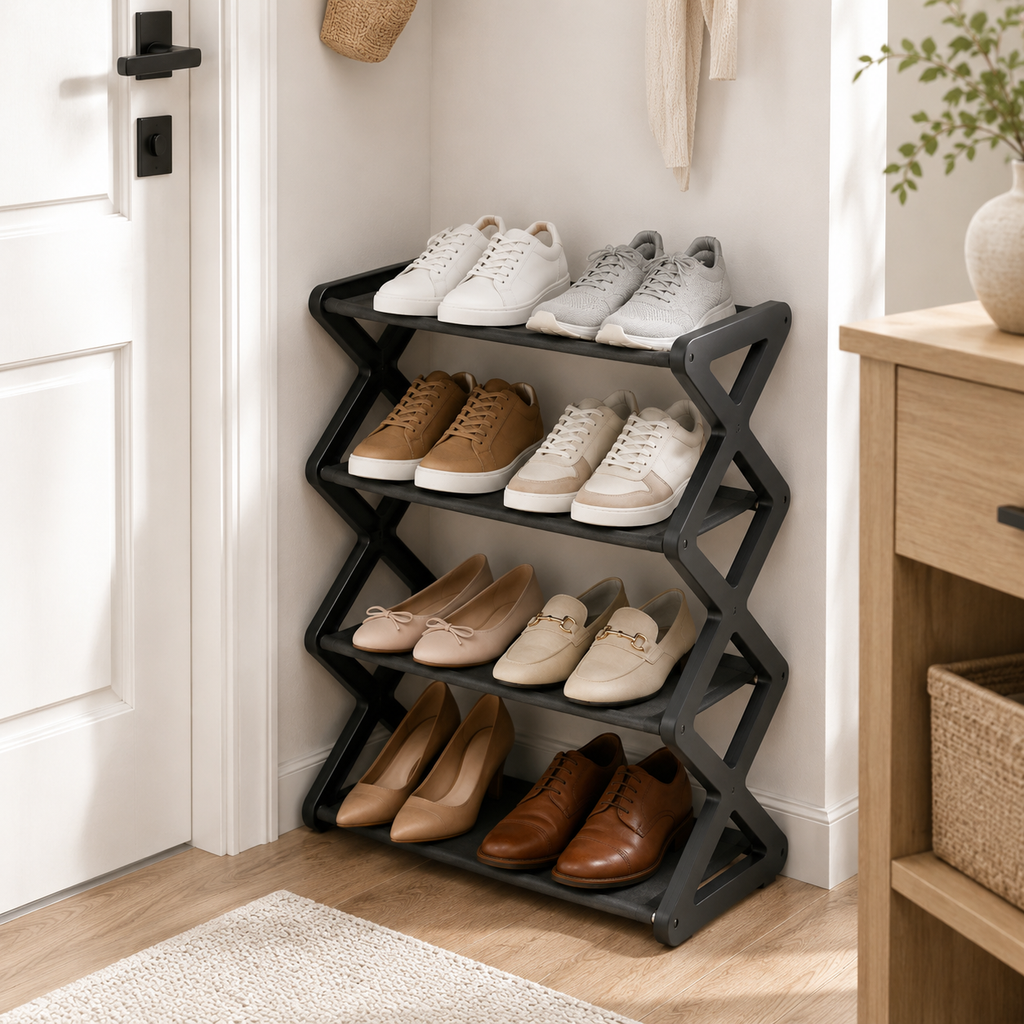 4-Tier X-Frame Shoe Rack