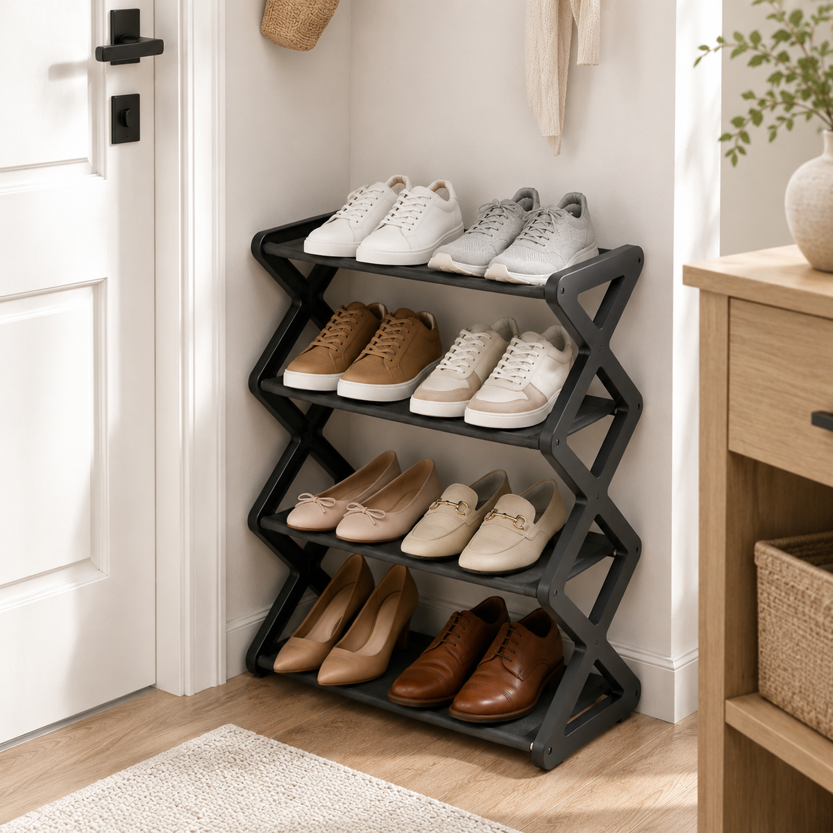4-Tier X-Frame Shoe Rack