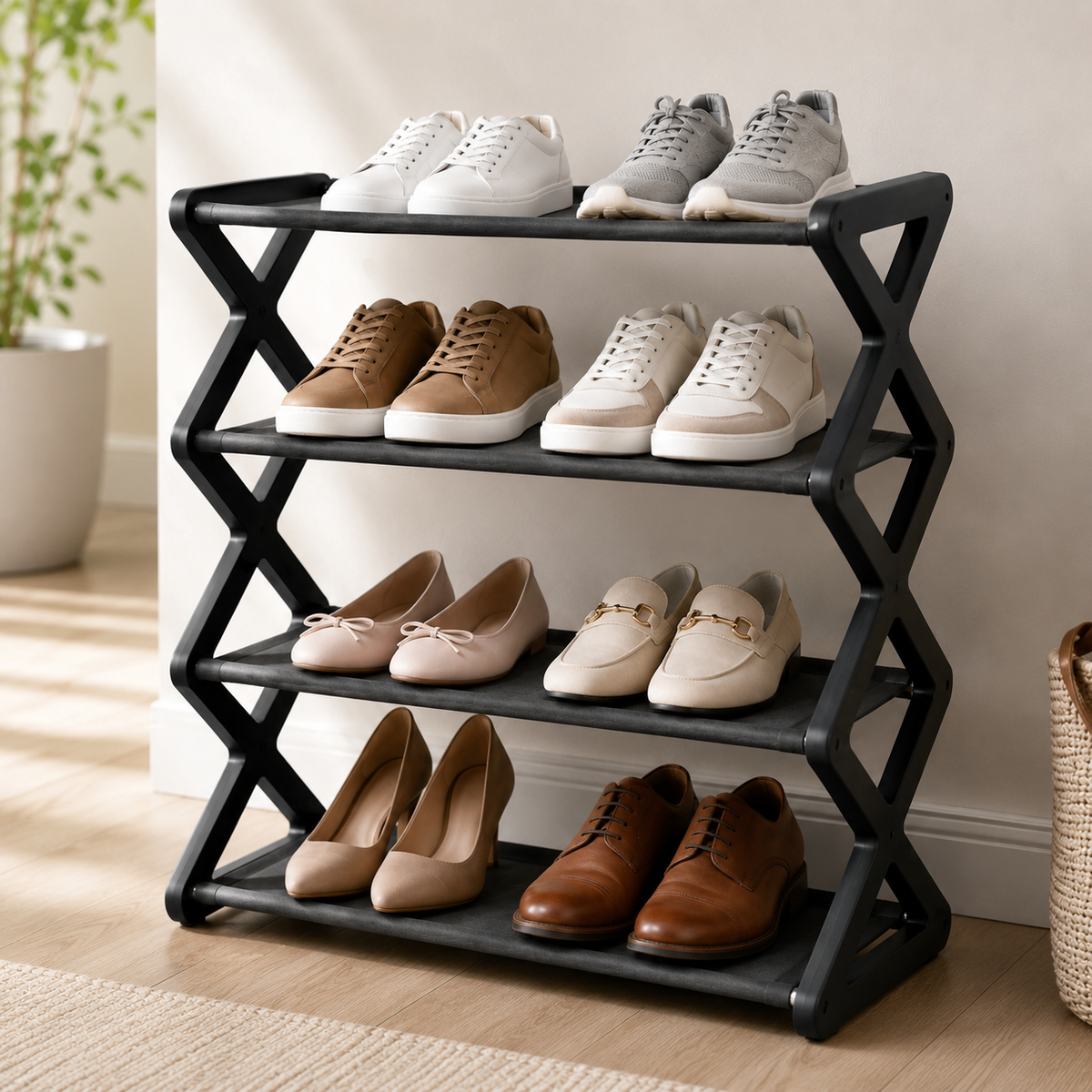 4-Tier X-Frame Shoe Rack