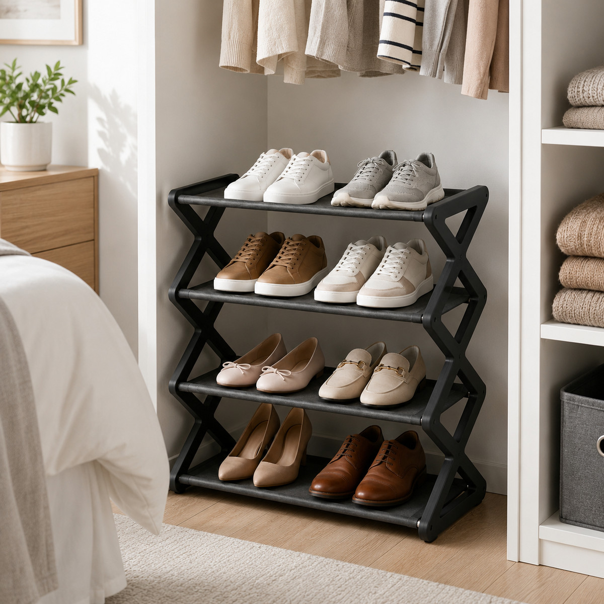 4-Tier X-Frame Shoe Rack