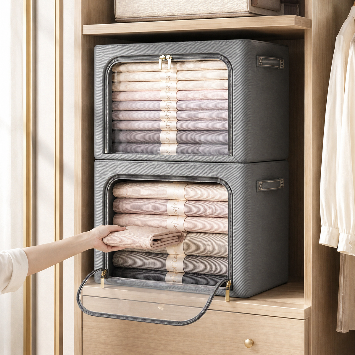 Large Divided Fabric Storage Bin