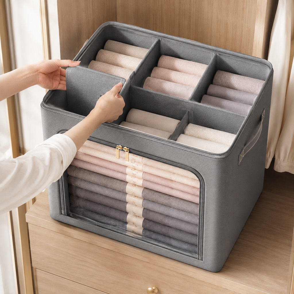Large Divided Fabric Storage Bin