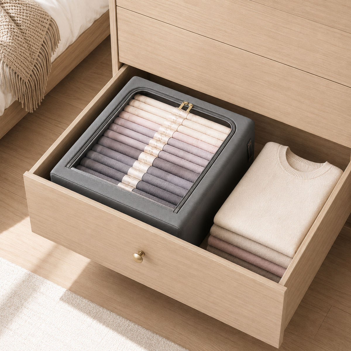 Large Divided Fabric Storage Bin