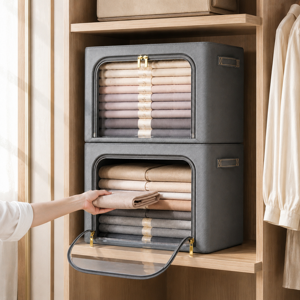 Large Divided Fabric Storage Bin