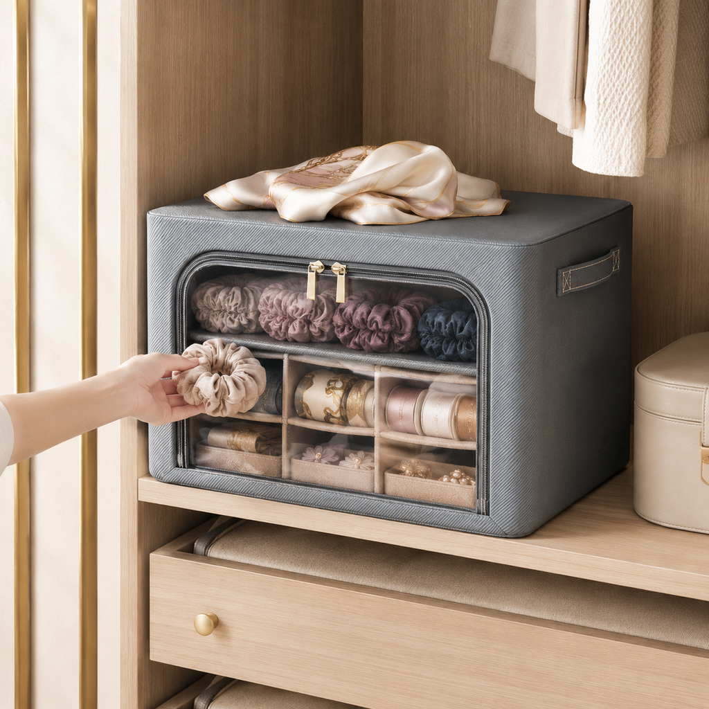 Large Divided Fabric Storage Bin