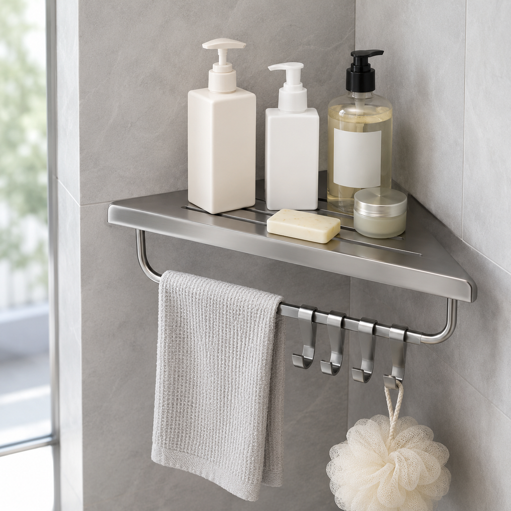 No-Drill Corner Shower Shelf