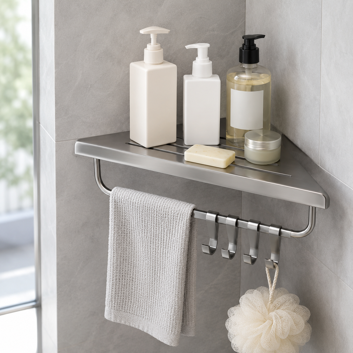 No-Drill Corner Shower Shelf