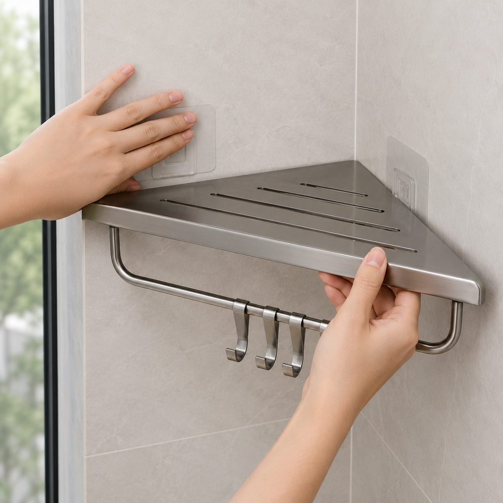 No-Drill Corner Shower Shelf