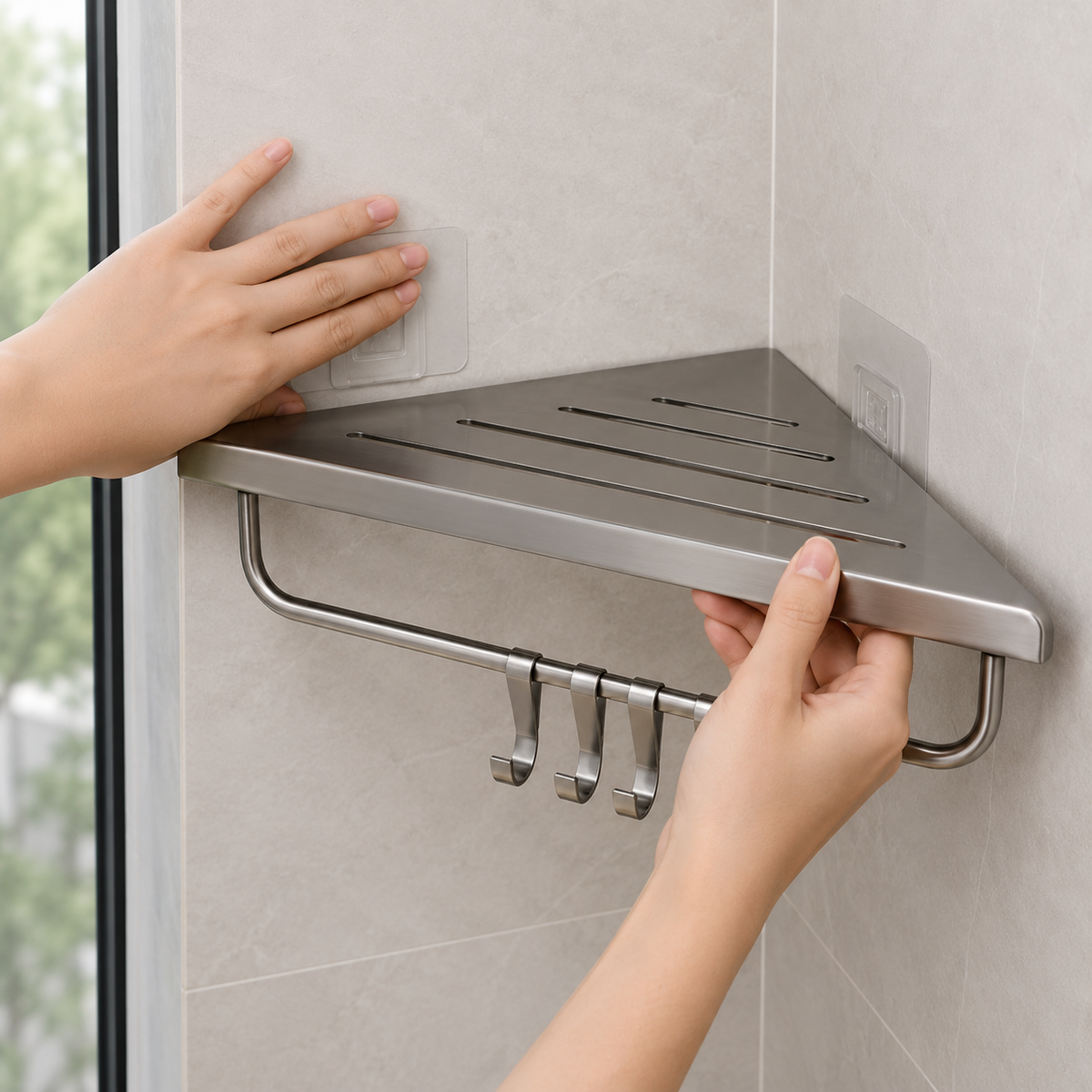 No-Drill Corner Shower Shelf