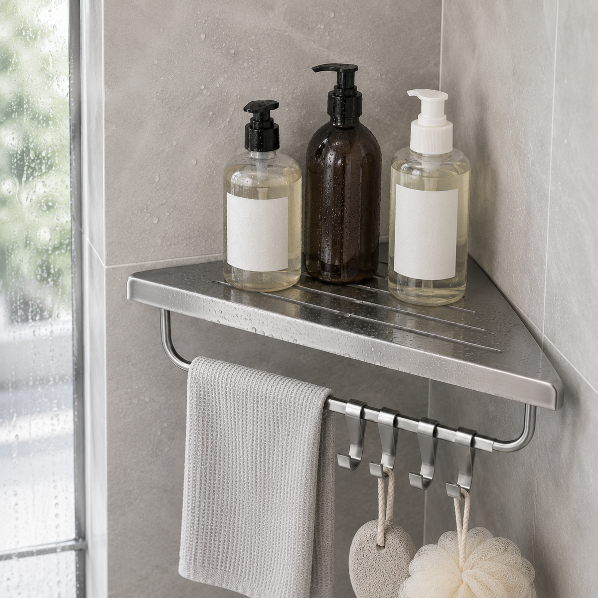No-Drill Corner Shower Shelf