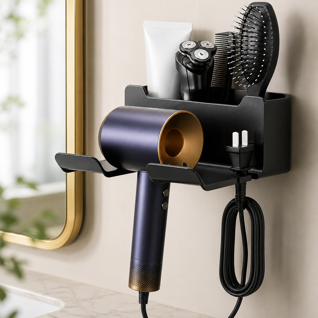 No-Drill Hair Dryer Holder & Vanity Caddy
