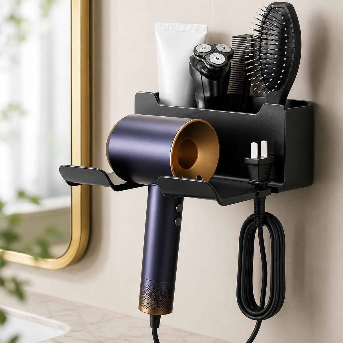 No-Drill Hair Dryer Holder & Vanity Caddy