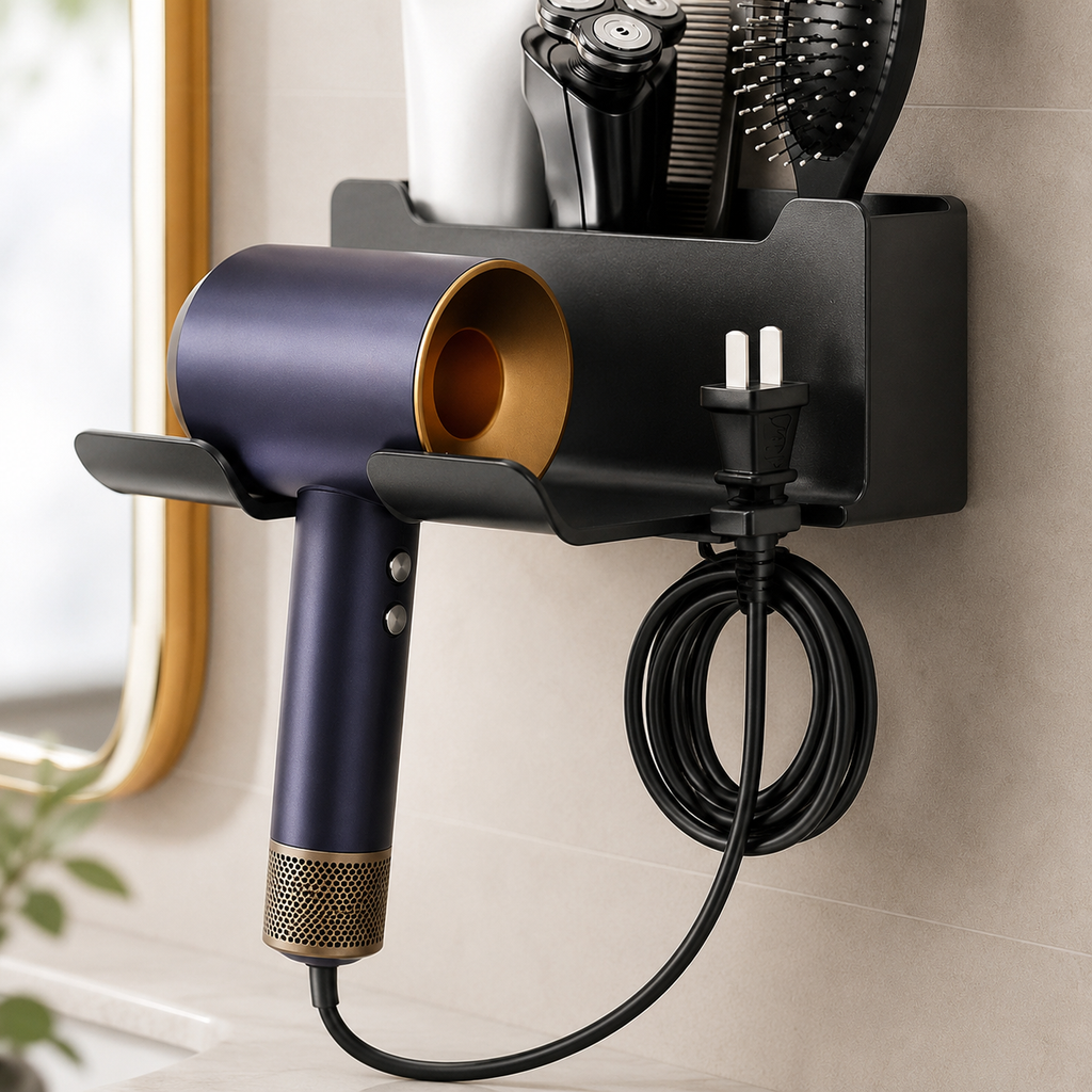No-Drill Hair Dryer Holder & Vanity Caddy